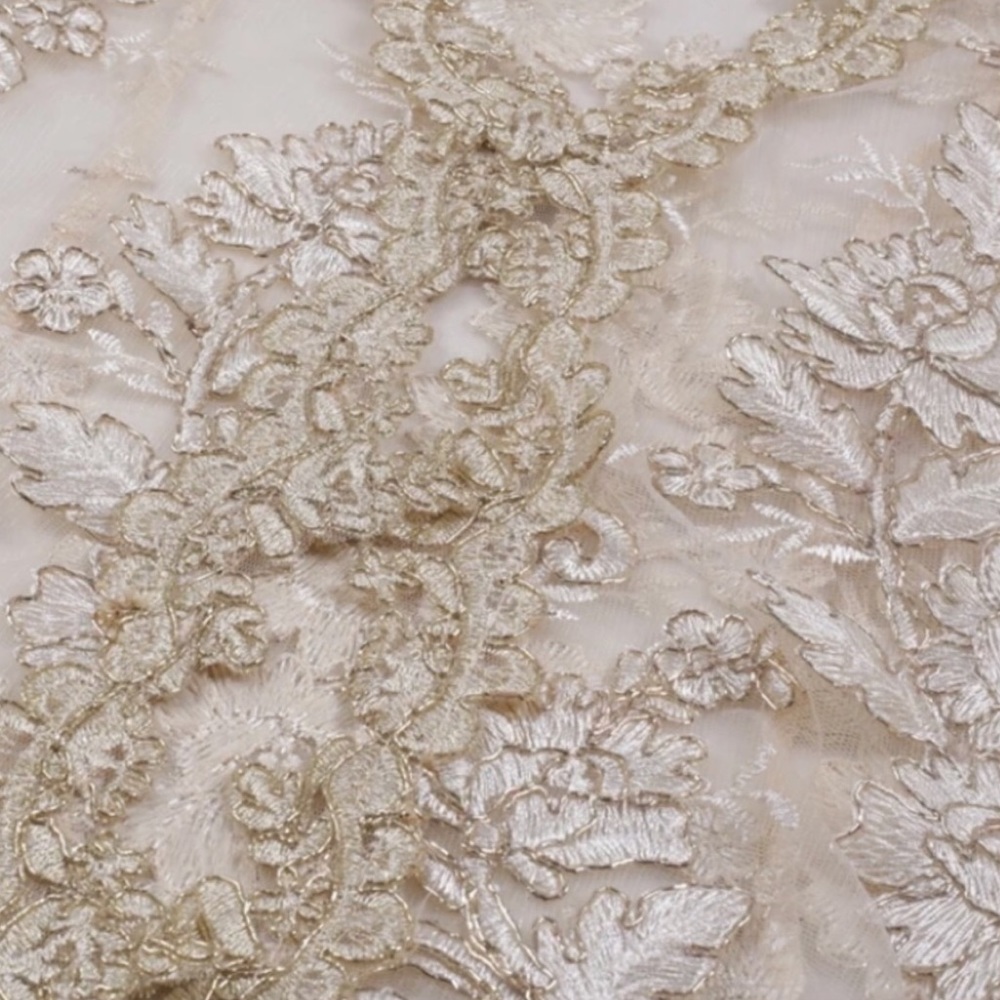 Gold Lace Embroidered Scallop Crochet 2 Piece Set - Picture 7 of 8